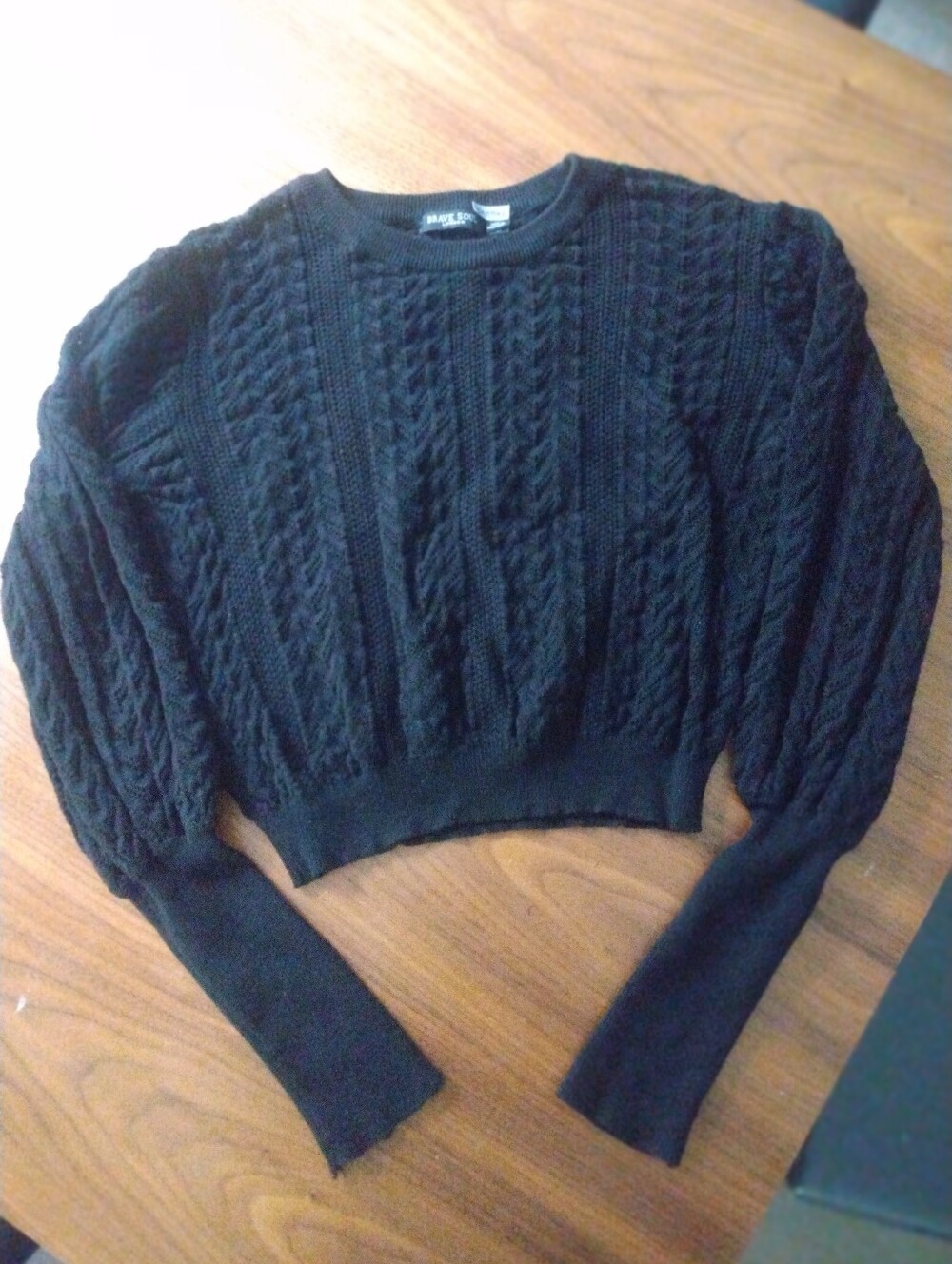 Brave Soul London Black Cropped Cable Knit Crewneck Sweater